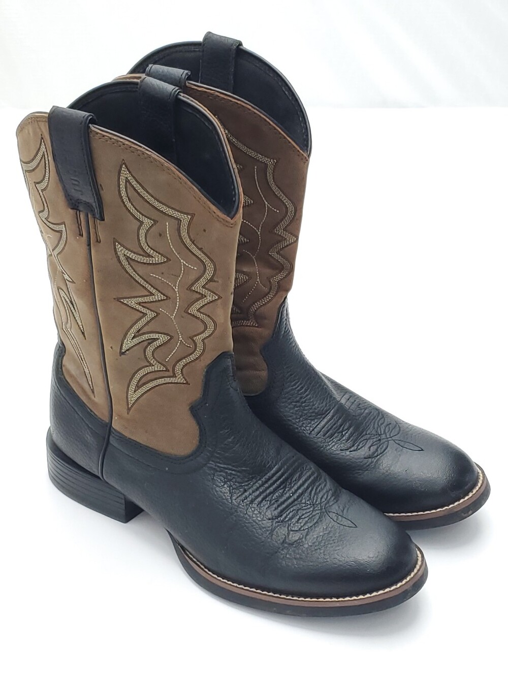 Justin Boots Mens 7220 Black & Brown Leather Western Cowboy Workwear Size 10.5D